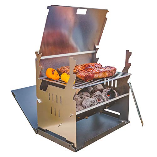 FENNEK Grill - Barbacoa Desmontable de carbón - Diseño Compacto de Acero Inoxidable - Ideal para Acampar, autocaravanas, el jardín y el Aire Libre