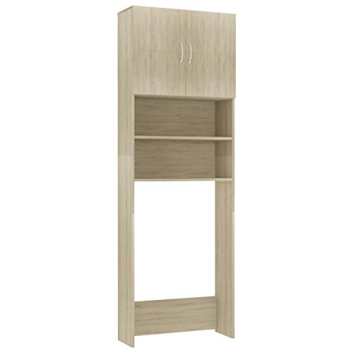 Festnight Armario de Lavadora Aglomerado Mueble para baño con Hueco para Lavadora Mueble Auxiliar para WC Lavadora o Secadora 64x25,5x190 cm