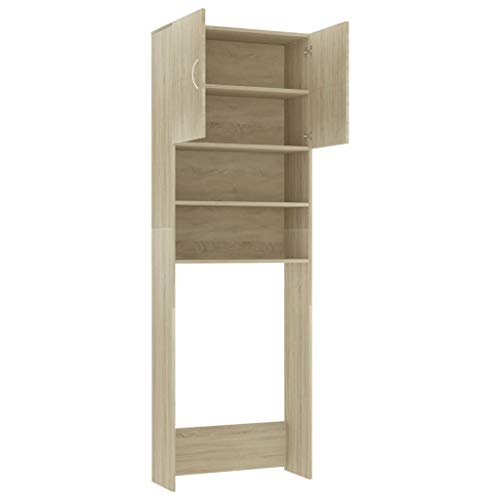 Festnight Armario de Lavadora Aglomerado Mueble para baño con Hueco para Lavadora Mueble Auxiliar para WC Lavadora o Secadora 64x25,5x190 cm