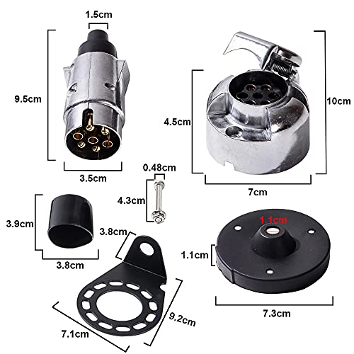 Feuunly Enchufe Remolque 7 Pines Y Zócalo Remolque 7 Pines, Conector Remolque 7 Pines 12V Impermeable Junta De Goma Y Soporte para Montaje Metal Kit, para Camión RV Remolque (Aleación de Aluminio)