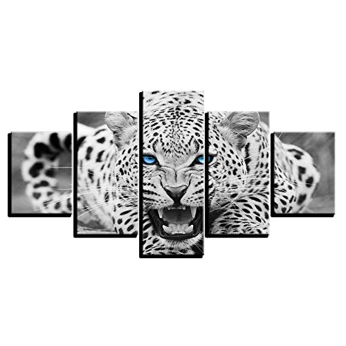 FGVBWE4R Lienzo de Pintura Abstracta Wall Art Framework 5 Piezas Ojos Azules leopardos Blancos Cuadros Decorativos modulares para Sala de Estar Impresiones-XL