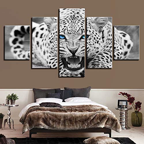 FGVBWE4R Lienzo de Pintura Abstracta Wall Art Framework 5 Piezas Ojos Azules leopardos Blancos Cuadros Decorativos modulares para Sala de Estar Impresiones-XL