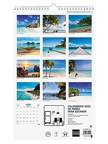 Finocam Imágenes de Pared - Calendario 2022, 250x400 mm, Multicolor (Paisajes Paradisíacos)