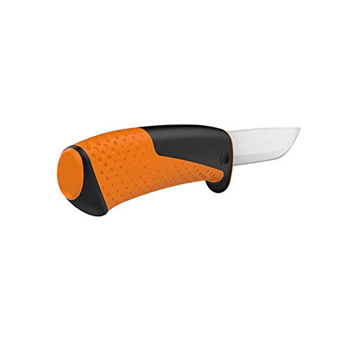 Fiskars Cuchillo universal, Incluye funda con afilador, 21,5 cm, Negro/Naranja, 1023618