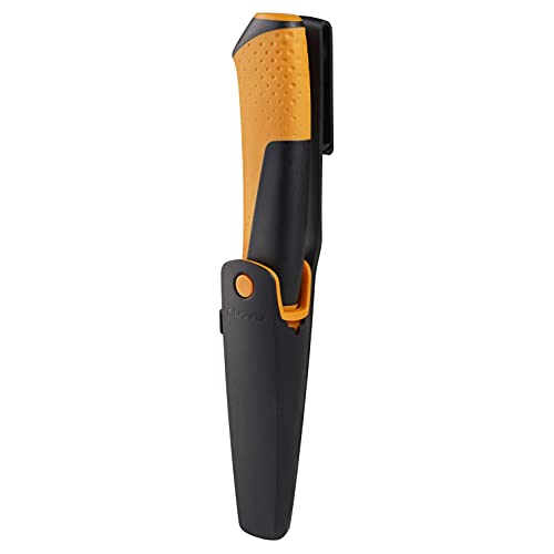 Fiskars Cuchillo universal, Incluye funda con afilador, 21,5 cm, Negro/Naranja, 1023618