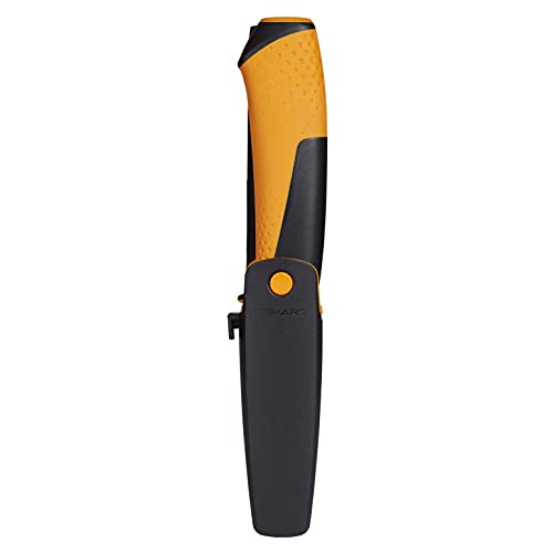 Fiskars Cuchillo universal, Incluye funda con afilador, 21,5 cm, Negro/Naranja, 1023618