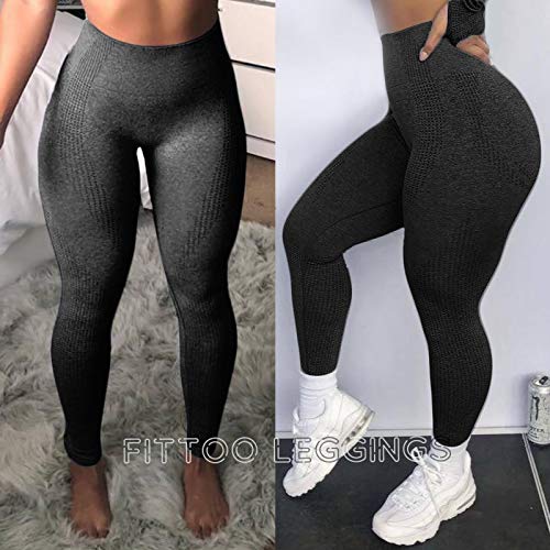 FITTOO Leggings Sin Costuras Mallas Mujer Pantalon Deportivo Alta Cintura Yoga Elásticoss #1 Negro Medium