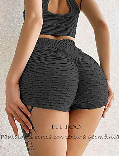 FITTOO Pantalones Cortos Leggings Mujer Mallas Yoga Alta Cintura Elásticos Push Up Suave #1 Negro M