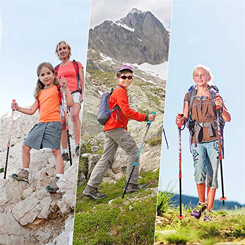 FitTrek Bastones Trekking Niño - Bastones de Senderismo y Trekking Niña - Palos de Senderismo Caminar 58 a 94 cm - Bastones Marcha Nordica Telescopico Colores Brillantes para Niños