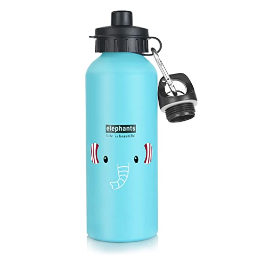 flintronic 500ml Botella de Agua para Niños de Aluminio sin BPA, Botella de Agua para Niños No tóxica, Botella de Agua Deportiva para Guardería Escolar / Viajes (Con 2 Tapas)