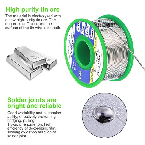 Fodlon 0.8mm Alambre de Soldar, Alambre para Soldar sin Plomo Sn99.3%/Cu0.7% Alambre de Soldadura Sin Plom con Núcleo de Colofonia para Soldadura Eléctrica 100g