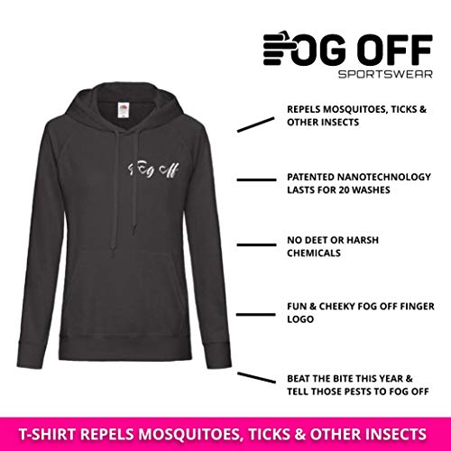 Fog Off Sportswear Sudadera con capucha para mujer, repelente de insectos, sin Deet, con capucha, de larga duración, con logotipo de corazón divertido