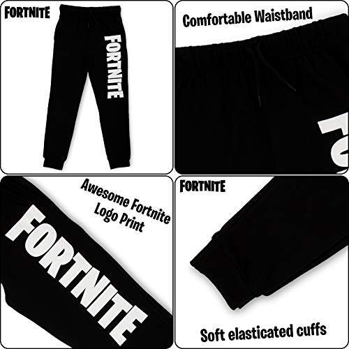 Fortnite Pantalon Chandal Niño, Pantalones de Deporte Niño Algodon 100%, Merchandising Oficial Regalos para Niños y Adolescentes 7-14 Años (Negro, 11/12 años)