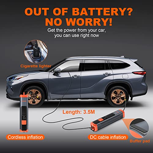 FOWAWU 6000mAh Compresor Aire Coche 150PSI, Inflador Ruedas Coche Bomba de Aire electrica,Compresor Aire Portátil con Cable DC 12V Pantalla LCD Linterna LED para Automóviles Moto Bicicleta Pelotas