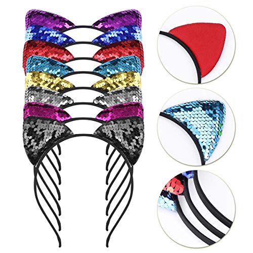 Frcolor Glitter Sequin Cat Ears Headband Hairband Hair Hoop Headwear para la fiesta de disfraces Dress Up, 8 piezas