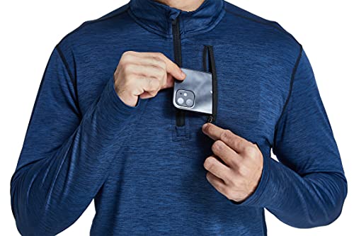 frueo 1/2 Zip Camiseta Running Manga Larga Hombre Camisetas Deportivas de Invierno Secado rápido Camiseta Deportivas Gimnasio con Cremallera Bolsillo,1606,Navy-L