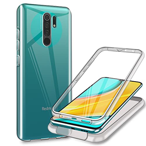 Funda para Xiaomi Redmi 9 Carcasa, 360°Full Body Protección Suave TPU Silicona Delantero PC Dura Atrás Transparente Flip Phone Case Cover 6.53"