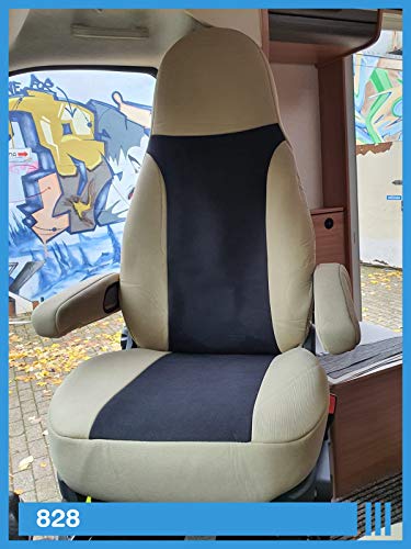 Fundas de Asiento compatibles con Autocaravana, Conductor y copiloto, número de Color: 828 (Beige y Negro)