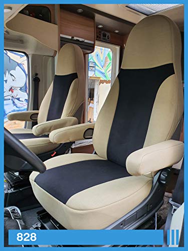 Fundas de Asiento compatibles con Autocaravana, Conductor y copiloto, número de Color: 828 (Beige y Negro)