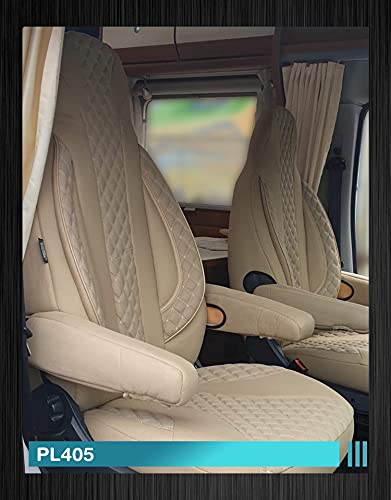 Fundas de Asiento para Conductor y copiloto, compatibles con caravanas, Pössl Weinsberg Knaus Adria Dethleffs Carthago Bürstner Eura Mobil Pilote Laika Kabe Chausson Hobby PL405 (Beige)