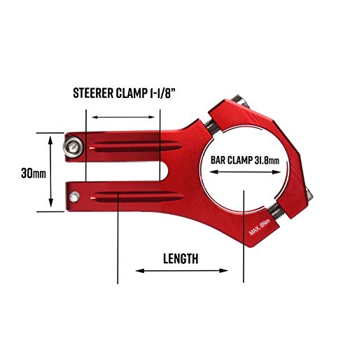 Funn Duro MTB - Abrazadera de barra de 31,8 mm, ultraligero y resistente vástago de aleación para bicicleta de montaña (longitud 45 mm, rojo)