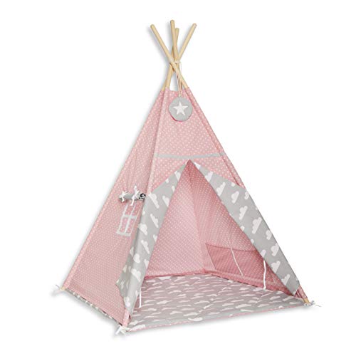 FUNwithMUM Teepee Kids Play Tent Tipi - Pink Cloud