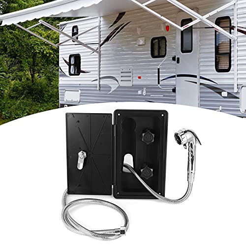 Fydun Kit de caja de ducha exterior Cabina de ducha exterior para caravana negra Válvula doble de agua fría caliente con llaves de bloqueo Hilo de 1/2 pulgada para caravana autocaravana RV