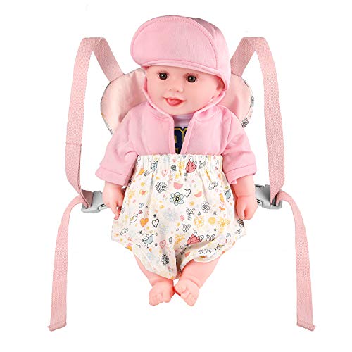 GAGAKU Muñeca Transporte Doll Carrier Delantera y Trasera de Bebé de Algodón para Niños de hasta 18 Meses - Rosa Conejo