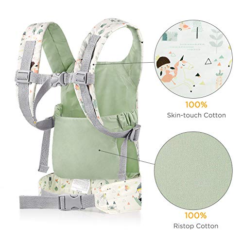 GAGAKU Muñeca Transporte Doll Carrier Delantera y Trasera de Bebé de Algodón para Niños de hasta 18 Meses - Verde