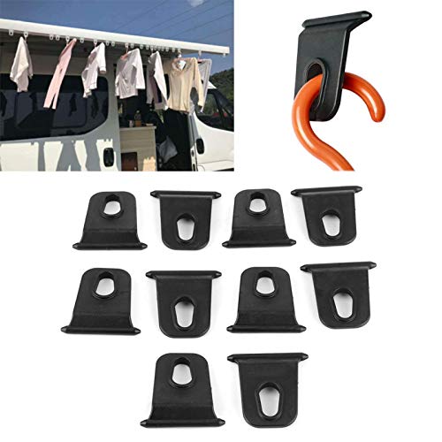 Gancho para toldo RV, 5 mm/0,2 pulgadas Ganchos para toldo portátiles Estante organizador de perchas de ropa Fácil de instalar para campistas RV - Negro (Paquete de 10)