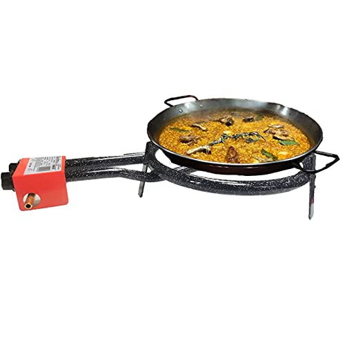 Garcima - Quemador de metal para gas butano, de color negro esmaltado, de 11,7 x 34,5 x 60 cm , especial para cocinar paellas, con regulador de intensidad y homologado (35 cm de diámetro)