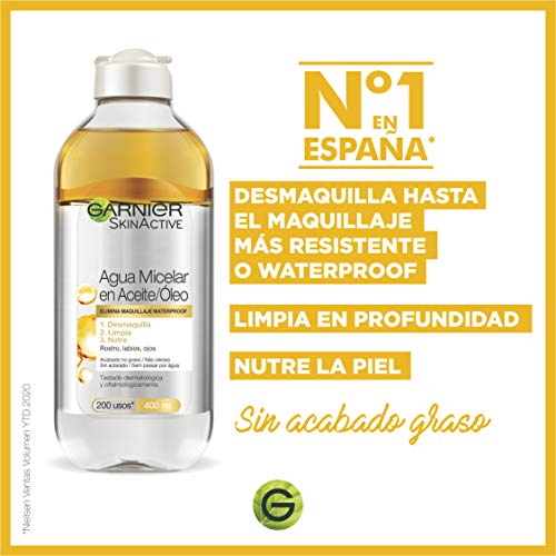 Garnier Skin Active, Agua micelar (piel grasa, en aceite waterproof) - 400 ml.