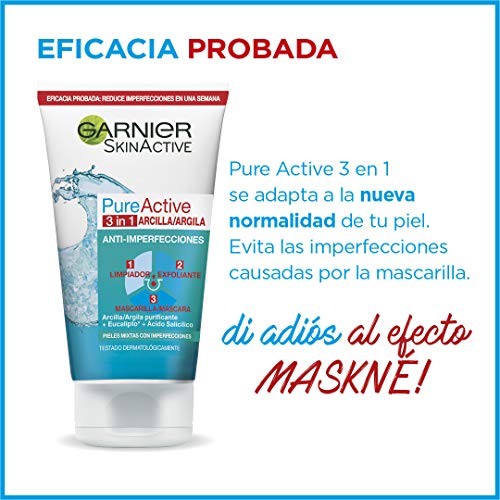 Garnier Skin Active Pure Active 3 en 1 Limpiador, Exfoliante y Mascarilla - 150 ml