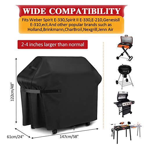 GARPROVM Funda para Barbacoa Impermeable 147x61x122cm, Cubierta para Barbacoa 420D Oxford, Protector para Barbacoa Anti Viento/UV/Impermeabilidad para Weber, Brinkmann,Outback,Char Broil etc Negro