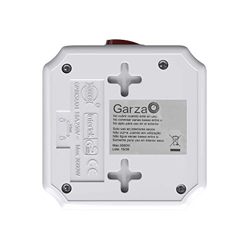 Garza Power - Base múltiple Cubo de 4 tomas Schuko con Interruptor + 2 Conexiones USB, cable 1.5mm x 1.5 metros, color Blanco