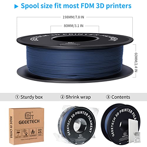 Geeetech matte PLA filament, Impresora 3D Filamento PLA 1kg Carrete, Precisión Dimensional +/- 0.03 mm,Azul