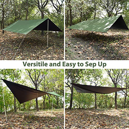 GEERTOP Toldo de Refugio Camping Impermeable Tienda de Campaña Tarp con Cuerdas y Clavijas Ligera UV Protección Portátil para Mochila Senderismo Picnic Aire Libre