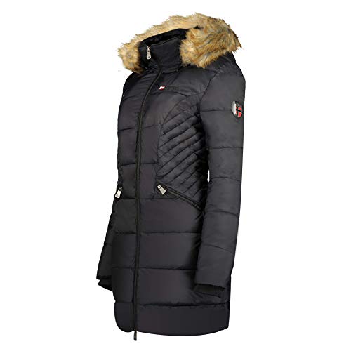 Geographical Norway Abeille Lady Distribrands - Parka de mujer - Abrigo de piel sintética gruesa - Chaqueta cortavientos de invierno - Chaqueta de plumón con forro largo (Negro M - Talla 2)