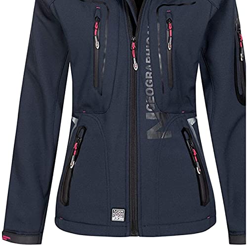 Geographical Norway - Chaqueta para mujer con capucha desmontable, Softshell, Tassion, para exteriores azul marino/rosa S