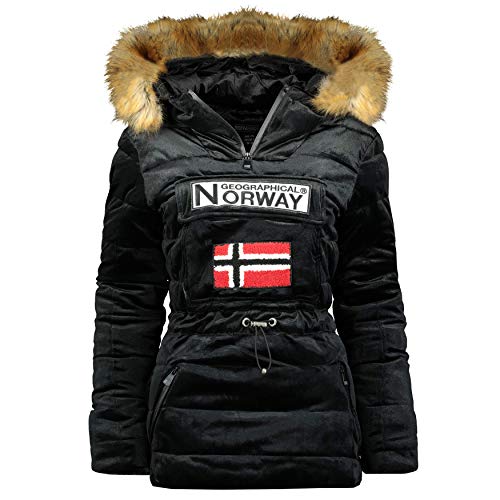 Geographical Norway - Parka para mujer con capucha (Negro, XL)