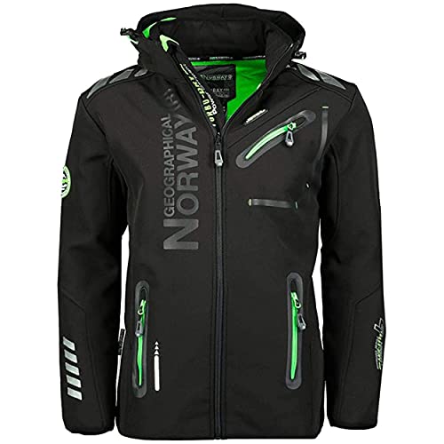 Geographical Norway ROYAUTE MEN - Chaqueta Softshell Impermeable Hombre - Capucha Transpirable Exterior - Chaqueta Cortavientos Invierno - Ideal Para Actividades Al Aire Libre (Negro L)