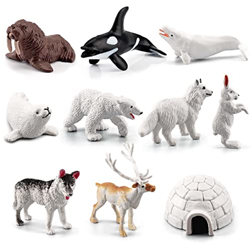 Gereton Juego De Figuras De Animales Polares, 10 Piezas De Figuras De Animales Realistas, Incluidos Conejos Árticos, Zorros Árticos, Renos, Mini Figuras Árticas De Juguete para Niños Y Niñas