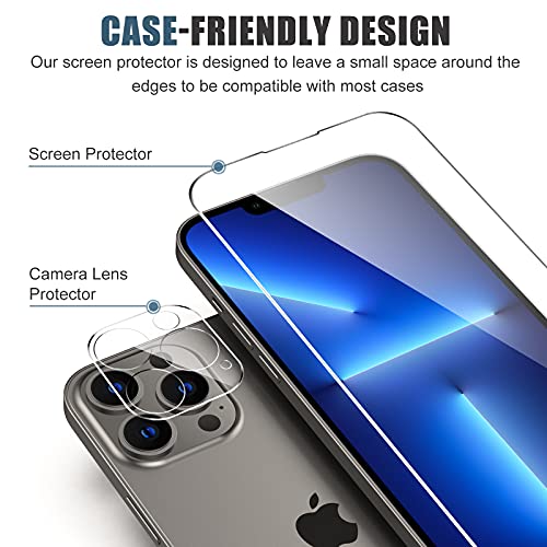 GESMATEK funda compatible con iPhone 13 pro max, con 2 piezas de Protector de Pantalla de Cristal Templado y 2 piezas de protector de lente de cámara, con Marco de Instalación.