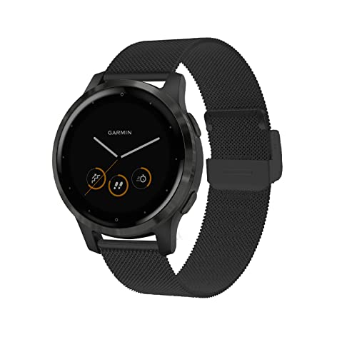 GiiMos Correa Compatible con Garmin Vivoactive 4S/3S/2S/Fossil Damen Q Venture HR Gen 4/Gen 3, Metal Pulsera de Repuesto Metal de Acero Inoxidable para Garmin Vivoactive 4S/3S/Venu 2S/Gen 3-Negro