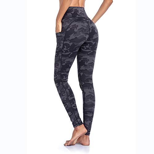 GIMDUMASA Pantalón Deportivo de Mujer Cintura Alta Leggings Mallas para Running Training Fitness Estiramiento Yoga y Pilates GI188(Camuflaje Gris,m)