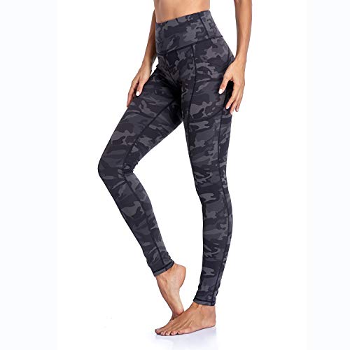 GIMDUMASA Pantalón Deportivo de Mujer Cintura Alta Leggings Mallas para Running Training Fitness Estiramiento Yoga y Pilates GI188(Camuflaje Gris,m)