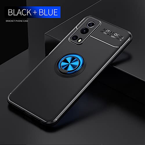 GOKEN Funda para Vivo Y72 5G, TPU Silicona Protección Carcasa, Bumper Caso Case Cover con Shock- Absorción y 360° Anillo Kickstand, Azul+Negro