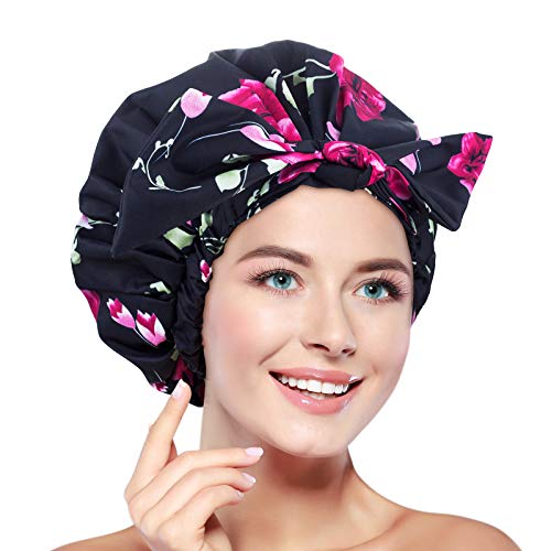 Gorra de ducha femenina, impermeable, reutilizable, especialmente grande, para cabello largo, capaz de ajustar la mayoría de los tamaños de la cabeza (3)