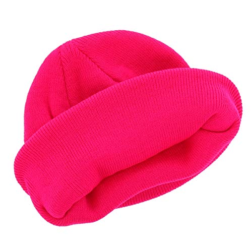 Gorro Hombre o Mujer Rosa Neon Liso - Gorro de Punto Invierno Basic sin Pompon - 100% Acrílico - Beanie de Color sólido - Modelo Simple y Clásico sin Marca - Talla única