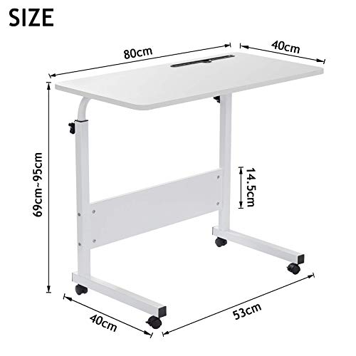 Grandma Shark Escritorio para Computadora Portátil, Mesa de Ordenador Extraíble y Altura Ajustable, Mesa Auxiliar portátil para sofá Cama (80 × 40 cm, Blanco)